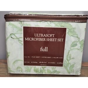 Ultrasoft microfiber sheet set Full 4 Piece 100% polyester Green Floral